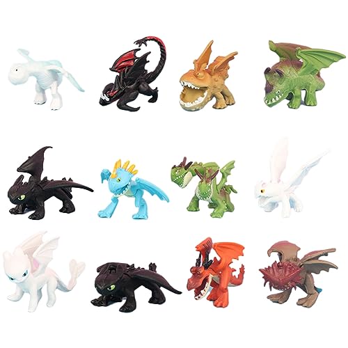 Miotlsy 12 Stück Mini Dragon Figuren Drachen Action Figuren Spielzeug Drachen Kuchendekoration Dinosaurier Figuren Spielzeug Set Dragon Puppe Toys Actionfiguren Toy für Kinder Geburtstags von Miotlsy