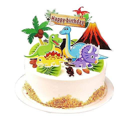 Miotlsy Dinosaurier Tortendeko, 7 Stück Cupcake Topper Kuchen Deko Cartoon Party Tortendeko Einschulung Schulkind Happy Birthday TortendekoGeburtstag Deko für Kinder Mädchen Junge von Miotlsy