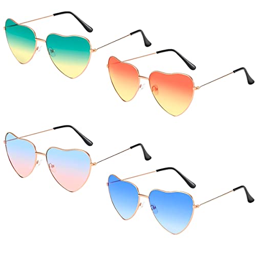 Miotlsy 4 Paar Herz Party Brillen, Retro Party Sonnenbrille, Lustige Partybrillen, Hippie Herzförmige Brille für Kinder Herren Damen Retro Party Hippie Chic Kleid Accessoires Maskerade von Miotlsy