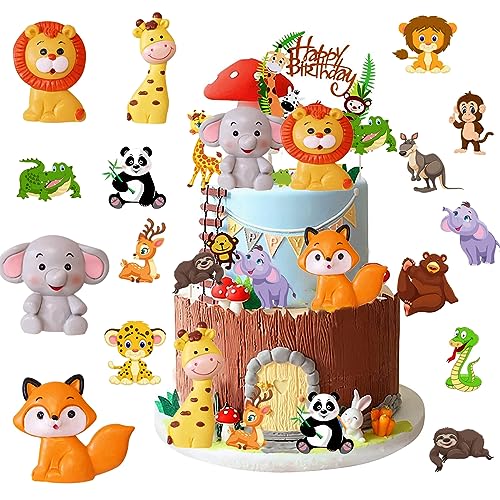 Tortendeko 1. Geburtstag für Baby Kinder Mädchen,Happy Birthday Kuchendeko Tiere,Giraffe Löwen Affe Figuren Geburtstag Torten Deko Waldtiere Tortenfigur von Miotlsy