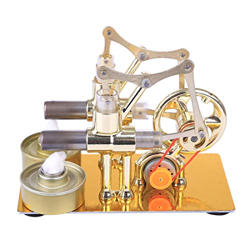 Mious Stirling Metall Hot Double Cylinder Bulb Externe Verbrennung Wärme Dampfkraftmaschine Modell Physik Wissenschaft Experiment Spielzeug (Random Bulb Farbe) von Mious