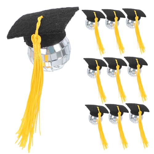 Mipcase 10 Stück Kucheneinsatz Für Abschlusssaison Abschlusskappe Für Cupcake Cupcake-topper Mit Abschlusskappe Abschluss Tischdekoration Mini -abschlusskappendekoration Golden Filzstoff von Mipcase