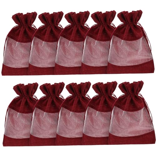 Mipcase 10 Stück Leinen Geschenktüten mit Sichtfenster Zugband Beutel für Schmuck Süßigkeiten Party Geschenkverpackung Weinrot Wiederverwendbar Praktisch und Dekorativ von Mipcase