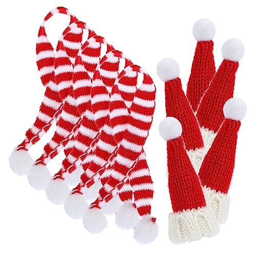 Mipcase 10 Stück Teiliges Mini Strickmützen und Schal aus Wolle Weihnachtliche Flaschen und Baumdekoration Festliche DIY Bastelaccessoires für Weihnachtsfeier und Familienparty von Mipcase