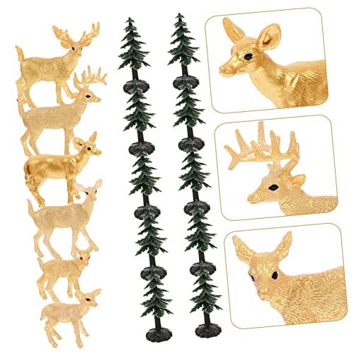 Mipcase 16 Stück Teiliges Weihnachtsdeko mit Miniatur Tannenbäumen und Weißen Rehen Realistische Weihnachtsfiguren für Basteln und Tischdekoration Kindgerechte Handarbeitsmodelle für von Mipcase