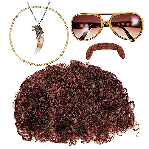 Mipcase 1Satz Disco Kostümset für Herren Jahre Perücke Sonnenbrille Kette Disco Partys Kostümpartys Halloween Bühnenauftritte Breites Anwendungsspektrum von Mipcase