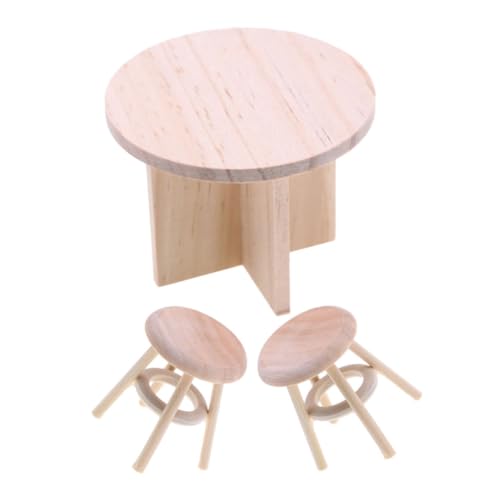Mipcase 1Satz Essstuhl Set mit Rundem Unvollendetes Holz Möbelset für Puppenhausdekoration Realistische Miniaturmodelle für Esszimmer für Kreative DIY Projekte von Mipcase