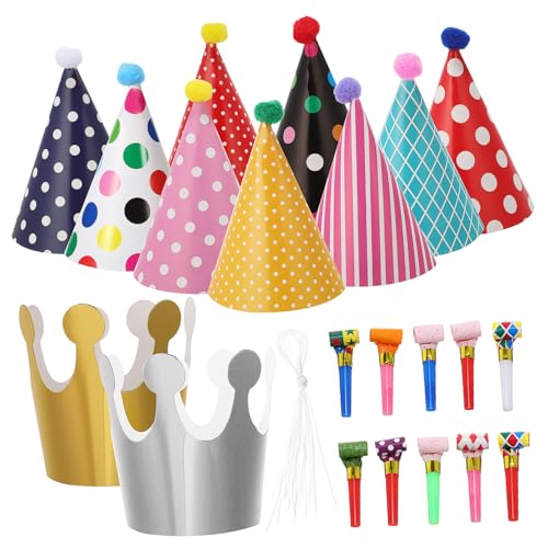 Mipcase 1Satz Partyhüten und Papierkronen Kegelhüte Papierkronen und Partybläsern für Geburtstagsfeiern und Feiern Lustige Requisiten für Unvergessliche Mipcase 1Satz Partyhüten und Papierkronen Kegelhüte Papierkronen und Partybläsern für Geburtstagsfeiern und Feiern Lustige Requisiten für Unvergessliche von Mipcase