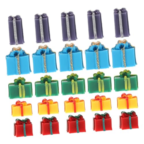 Mipcase 25 Stück Teiliges Mini Weihnachtsgeschenkboxen Bunte Resin Miniatur Deko für Puppenhaus Realistische Weihnachtsdeko für Tisch Schrank Party Festtagsatmosphäre von Mipcase