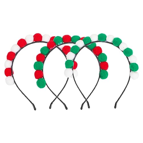 Mipcase 3 Stück Teiliges Weihnachts Haarband mit Flauschigen Bällen Weiche Bequeme Haarreifen in Rot Grün und Weiß Grün Festtags Kopfbedeckung für Damen Weihnachtsfeier und Kostüm von Mipcase