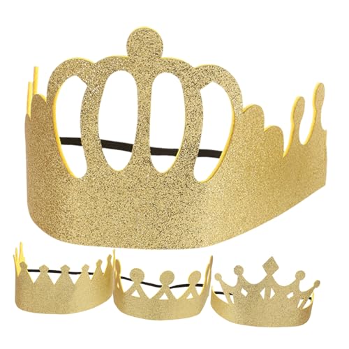 Mipcase 4 Stück Goldene Kindergeburtstags Krone Elastisches Glitzerndes Filz Diadem für Mädchen Jungen Wiederverwendbare Prinzessinnen Haarbänder Partyhut Festliche Kopfbedeckung für von Mipcase