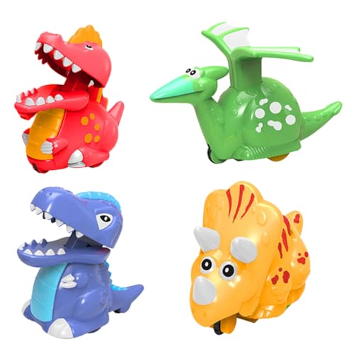 Mipcase 4Stücke Teiliges Drücken und Gleiten Spielzeugauto Lustige Cartoon Dinosaurier Fahrzeuge für Batteriefrei Langlebig für Jungen von Mipcase