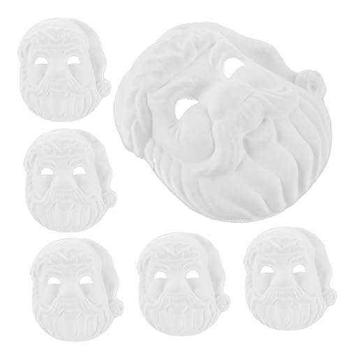 Mipcase 6 Stück DIY Weihnachtsmann Gesichtsmasken aus Pappmaché Unbemalt Bastelmasken für Handarbeit Weihnachtskostüm Zubehör für Karneval Party und Fasching von Mipcase