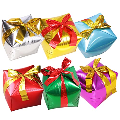 Mipcase 6 Stück Teiliges Geschenkbox Folienballons in Gold Silber Grün Rot Blau Bunte Geburtstagsdeko Partydekoration für Weihnachten Neujahr Hochzeiten und Jubiläen von Mipcase