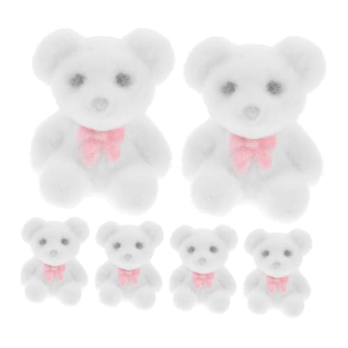 Mipcase 6 Stück Teiliges Miniatur Beflockte Plüschbären Weiß Weiche DIY Accessoires als Partygeschenke und Dekoration für Hochzeit Valentinstag und Geburtstagsfeier von Mipcase