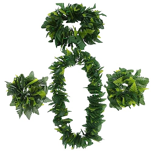 Mipcase Grüne Hawaiianische Party Girlande Set mit Stirnband Halskette und Armbändern Natürliche Kunstblätter Wiederverwendbar Tropische Dekoration für Luau Kostüm und von Mipcase