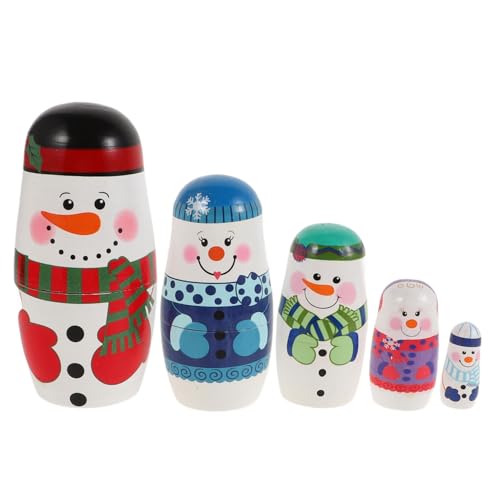 Mipcase Handgefertigte Lagige Holz Nistpuppen Schneemann Kindersicheres Holzspielzeug Künstlerische Weihnachtsdekoration Liebevolles für Winterfest Geburtstagsfeier von Mipcase