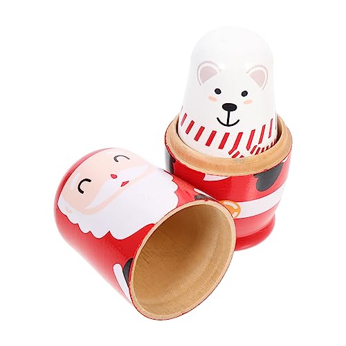 Mipcase Holz Nistpuppen Lagig Russische Weihnachtsmann Figuren Handbemalt Stabile Holzspielzeug Weihnachtsdekoration für Zuhause und Festtage von Mipcase