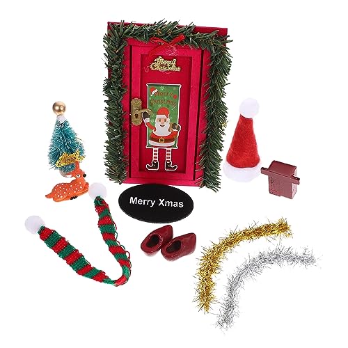 Mipcase Miniatur Puppenhaus Tür Weihnachten Mini DIY Szene Zubehör Kreativ Einfach zu Montieren Weihnachtliche Atmosphäre für Puppenhäuser von Mipcase