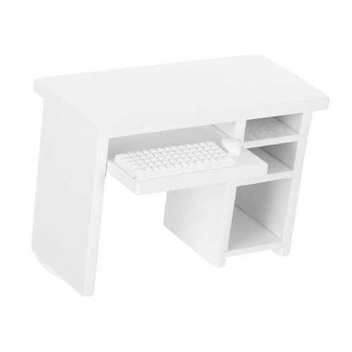 Mipcase Puppenhaus Computertisch Puppenhauszubehör Puppenhaus-Teppich Bücherregal Für Puppenhausmöbel Miniaturmöbel Für Dollhouse Zubehör Für Puppenhäuser Aus Holz Mini-Sachen Schiene Weiß von Mipcase