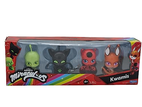 Miraculous Bandai Ladybug und Cat Noir Kwami Surprise 4 Pack | 4 Kwami Figuren im Inneren | Mystery Kwami Toys Sammeln Sie alle Kwami-Figuren mit Juwelen zum Spielen und Präsentieren von Miraculous