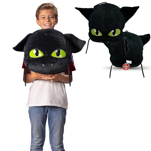 Miraculous Ladybug - Huggie Hideaway Plagg, 16.5-inch Black Plush Pillow, Super Cute Soft Stuffed Toy for Kids with Large Zipper Secret Pocket in the Back (Wyncor) von Miraculous