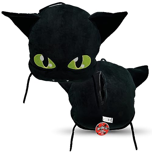 Miraculous Ladybug - Huggie Hideaway Plagg, 16.5-inch Black Plush Pillow, Super Cute Soft Stuffed Toy for Kids with Large Zipper Secret Pocket in the Back (Wyncor) von Miraculous