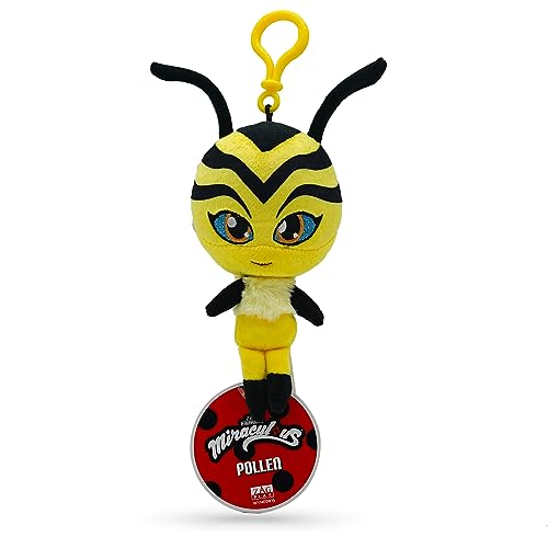 Miraculous Ladybug – Kwami Lifesize Pollen, 12,7 cm Bienen-Plüsch-Clip-On-Spielzeug für Kinder, superweiches Sammlerstück, Stofftier mit Glitzer-Stichaugen und farblich passendem von Miraculous