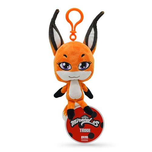 Miraculous Ladybug M13022 Kwami Lifesize Trixx, 12,7 cm Fuchs-Plüsch-Spielzeug zum Anstecken, superweiches Sammlerstück mit Glitzerstichaugen und farblich passendem Rucksack-Schlüsselanhänger (Wyncor) von Miraculous