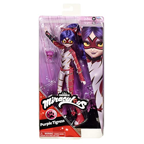 Miraculous Marienkäfer und Katze Noir Toys lila Tigress Modepuppe | bewegliche 26 cm lila Tigress Puppe mit Zubehör Kwami | lila Tigress Figur | Bandai Puppen von Miraculous