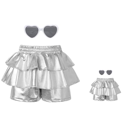 Mirawise Passende Puppen und metallische Shorts, glänzende Rüschen, Tanzoutfit für 6–13 Jahre und amerikanische Mädchenpuppenkleidung, silber, 12-13 Jahre Mirawise Passende Puppen und metallische Shorts, glänzende Rüschen, Tanzoutfit für 6–13 Jahre und amerikanische Mädchenpuppenkleidung, silber, 12-13 Jahre von Mirawise