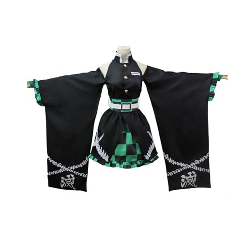 Halloween Party Anime Kamado Tanjirou Cosplay Kostüm Frauen Schwarz Kimono Kleid,Black-S von Mirodo