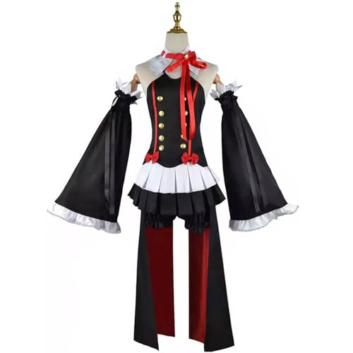 Mirodo Anime Vampire Krul Tepes Cosplay Kostüm Damen Schwarz Gothic Kleid Halloween Party,Set-XXL von Mirodo