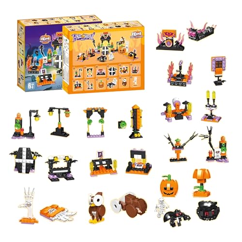 12-in-1-Halloween-Mini-Bausatz – 31PCS Set mit Gruseligen Mini-Bausteinen, Überraschungssteinen, Kürbissen, Totenköpfen, Fledermäusen, Wohnaccessoires, Belohnungen für Schule, Geschenken für Kinder von MirthMakers