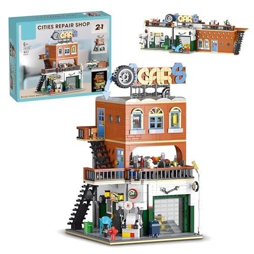 2-in-1-Autowerkstatt-Bausatz – 1637 Teile Stadt Straßenblick Ziegel Kit, mehrstöckiges DIY-Modell, STEM-Lernspielzeug, Wohnaccessoire, kreatives Geschenk für Erwachsene, Kinder ab 6 Jahren 2-in-1-Autowerkstatt-Bausatz – 1637 Teile Stadt Straßenblick Ziegel Kit, mehrstöckiges DIY-Modell, STEM-Lernspielzeug, Wohnaccessoire, kreatives Geschenk für Erwachsene, Kinder ab 6 Jahren von MirthMakers