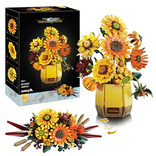 2-in-1-Sonnenblumen-Blumenstrauß-Bausatz mit Vase – 1328-teiliges Bausatz-Set mit botanischen Motiven, künstliche Blumen für die Wohnraumdekoration, Geschenk für Frauen zum Geburtstag, Muttertag 2-in-1-Sonnenblumen-Blumenstrauß-Bausatz mit Vase – 1328-teiliges Bausatz-Set mit botanischen Motiven, künstliche Blumen für die Wohnraumdekoration, Geschenk für Frauen zum Geburtstag, Muttertag von MirthMakers