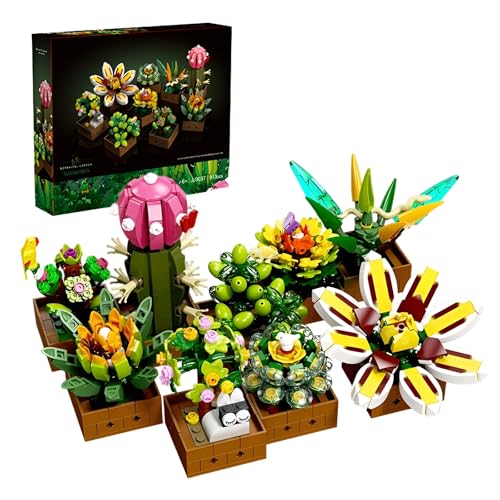 9 Pack DIY Botanik Sukkulenten Baustein Set — 913PCS Künstliche Blumen Ziegelsteine Kit, Kreativer Kaktus, Blumenmodelle für Erwachsene, Heimdekor, Kreatives Geschenk für den Muttertag, Weihnachten von MirthMakers