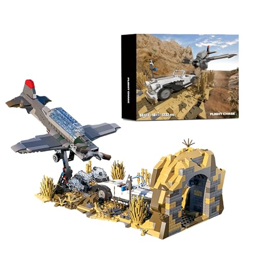 Flugverfolgungs-Baustein-Set, 1232PCS Kampfflugzeug der Luftwaffe Cabrio Auto Szene bauen Spielzeug, Baukasten für Zuhause, Schreibtischdekoration, Geschenk für Erwachsene, Männer, Jungen ab 14 Jahren von MirthMakers