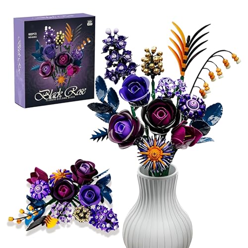 Lila Rosenstrauß-Bausatz – 665PCS Bauset mit Lavendelfarbenen Ewigen Rosen, Luxuriöse Wohnraumdekoration, Botanische Kollektion, Ewiges Blumenarrangement, Romantisches Geschenk für Besondere Anlässe von MirthMakers
