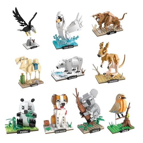 MirthMakers 10er-Pack Tier-Mini-Bausteine-Set – Adler, Känguru, Eisbär-Bausteine-Set, STEM-Lernspielzeug, Wildtier-Bausatz, Wohnaccessoire, Kreatives Geschenk für Kinder und Erwachsene von MirthMakers