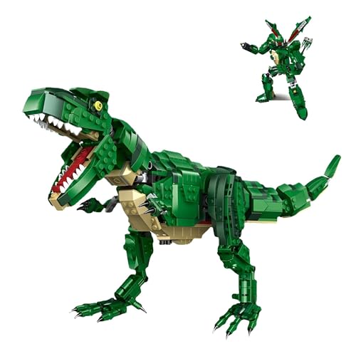 MirthMakers 2-in-1-Dinosaurier-Roboter-Bausatz – 838-teiliges Mech-Krieger-Bauset, Tyrannosaurus-Rex-Modell, STEM-Lernspielzeug, Dekoration für das Home, Kreative Geschenke für Erwachsene und Kinder von MirthMakers