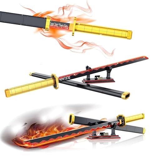 MirthMakers Anime-Schwert-Bausatz – 38 Zoll Leuchtendes Samurai-Steckspiel-Set mit Scheide und Ständer, Deko, Cosplay-Spielzeug, Geschenk für Kinder & Erwachsene (606 Teile) von MirthMakers