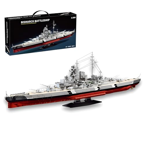MirthMakers Bismarck-Schlachtschiff-Bausatz – 1:300 WW2-Kriegsschiff-Bausatz mit Display-Ständer, Militärserie-Modell, Historisches Sammlerstück, Wohnaccessoire, Erwachsene (2686 Teile) von MirthMakers