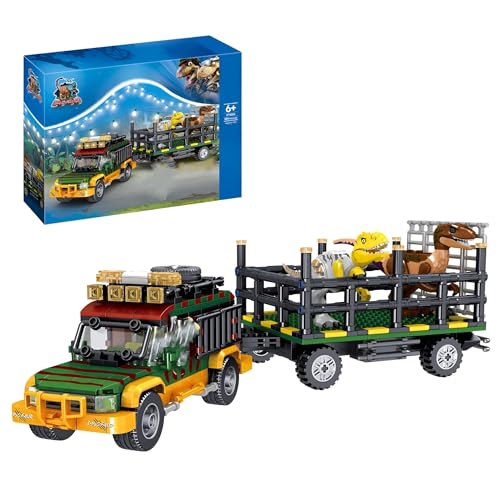 MirthMakers Dinosaurier-Transport-LKW-Bausatz – 686-teiliges T-Rex-Frachtfahrzeug-Bauset, Dino-Park-Abenteuer-Modell, STEM-Lernspielzeug, Kinder und Erwachsene von MirthMakers