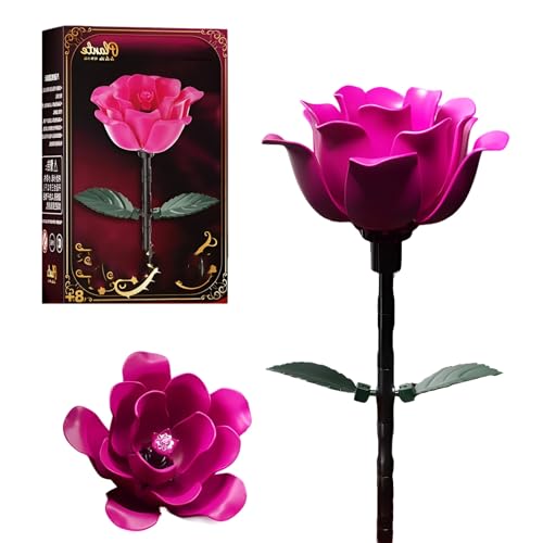 MirthMakers Gothic Pink Rose Building Blocks Set – 3D-Blumenbausatz, Elegantes botanisches Sammlerstück, Dekoration für das Homeoffice, Mädchen, Frauen und Mütter von MirthMakers