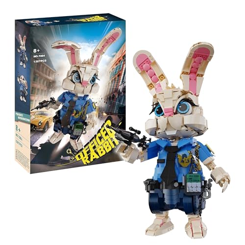 MirthMakers Hasen Tier Bauklötze Set, Kaninchen Polizei Bauklötze Bausatz, STEM Bildungsspielzeug, Osterhase, kompatibel mit großen Marken, Kinder ab 14 Jahren (1387PCS) von MirthMakers