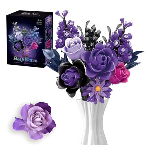 MirthMakers Lila Rosen Bausteine Set – 822 Teile Blumen Pflanzenstrauß Bausteine Kit, Gothic Elegante Botanische Kollektion Modell, Home Office Dekoration, Mädchen Frauen Mütter 14+ von MirthMakers