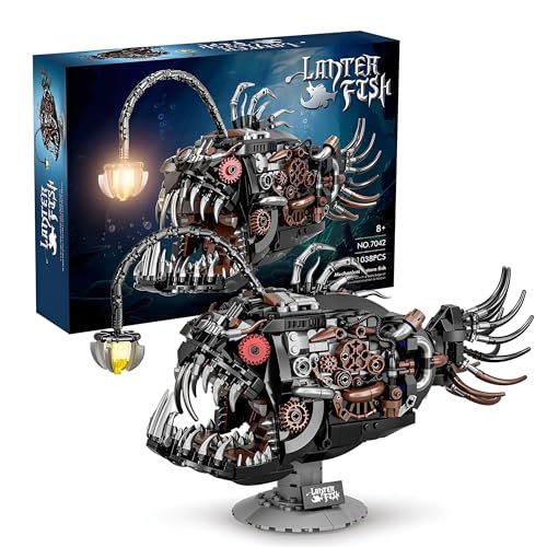 MirthMakers Mechanischer Laternenfisch Baustein-Set – 1038-teiliges Meerestier-Kreativset, Deko für Zuhause und Büro, STEM-Lernspielzeug Erwachsene und Kinder (8+) mit Ozean-Liebe von MirthMakers