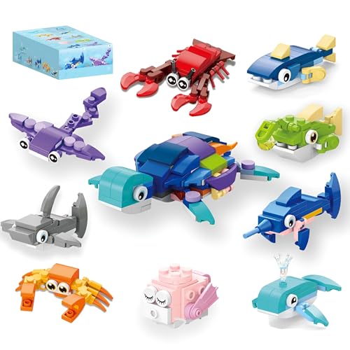 MirthMakers Ozean-Tier-Bauklötze-Set - 10 in 1 Meeresleben-Bauklötze-Kit mit Wal, Krabbe, STEM Lernspielzeug, Geburtstags-Oster-Geschenke für Kinder im Alter von 6-12 (274PCS) von MirthMakers