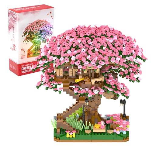 MirthMakers Sakura Baumhaus-Bausatz – 2008 Teile Kirschblüten-Innenhof-Bausatz, Architekturmodell, Wohnaccessoire, Stadtansicht, Geburtstagsgeschenk für Erwachsene und Kinder von MirthMakers